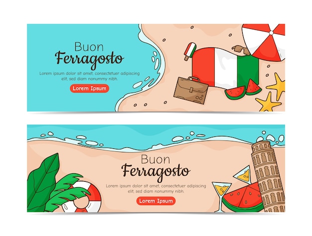 Conjunto de banner desenhado à mão ferragosto