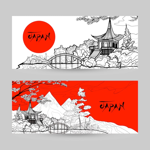 Vetor grátis conjunto de banner do japão