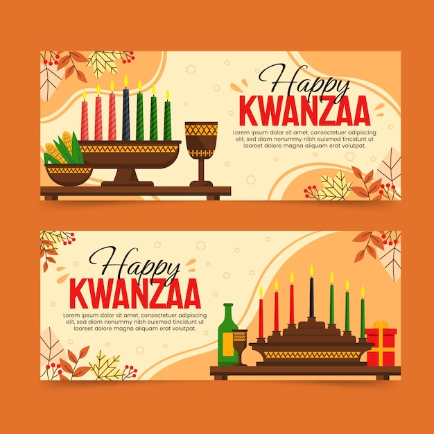 Conjunto de banner horizontal kwanzaa plano desenhado à mão