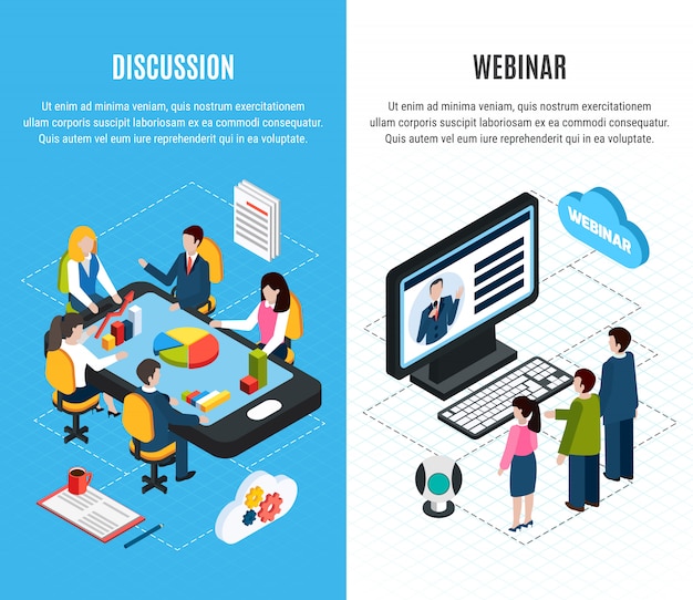 Conjunto de banner isométrico de dois webinars