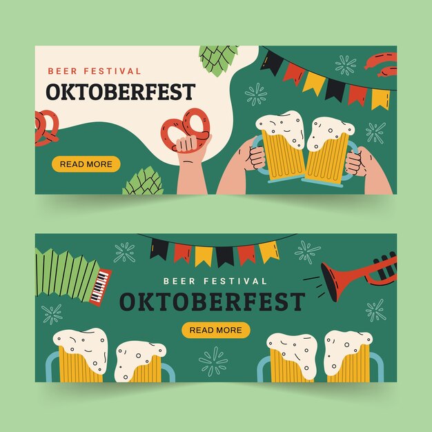 Conjunto de banner plano desenhado à mão Oktoberfest