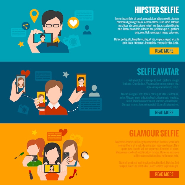 Vetor grátis conjunto de banner selfie