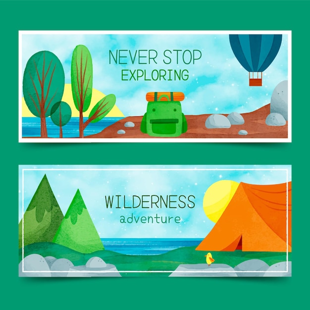 Conjunto de banners de aventura em aquarela