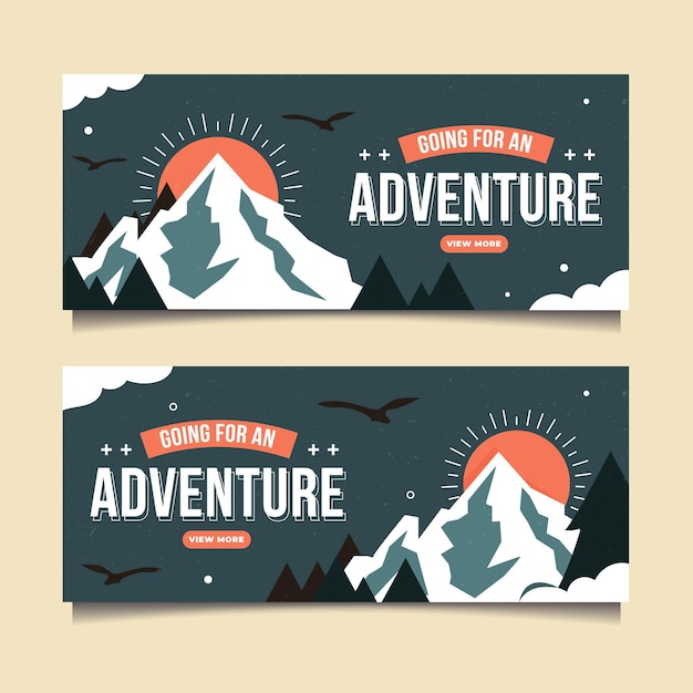 Conjunto de banners de aventura plana