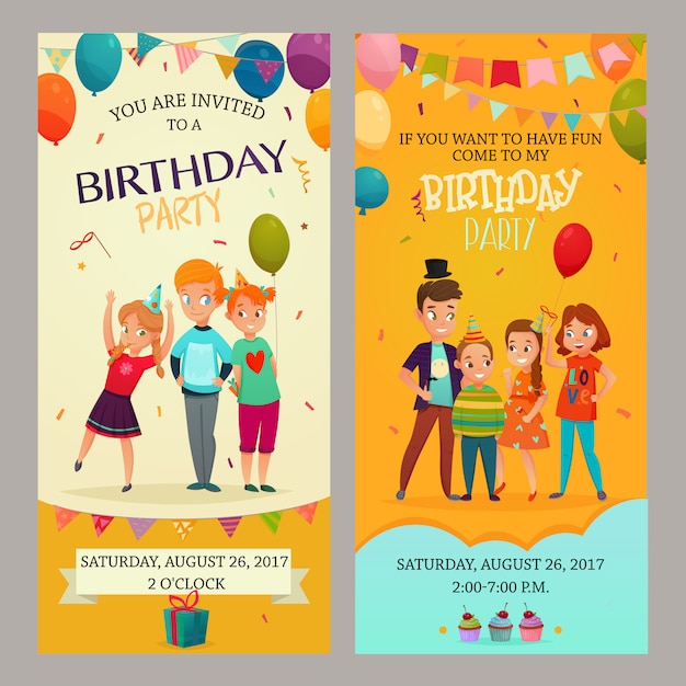 Vetor grátis conjunto de banners de convite para festa de crianças