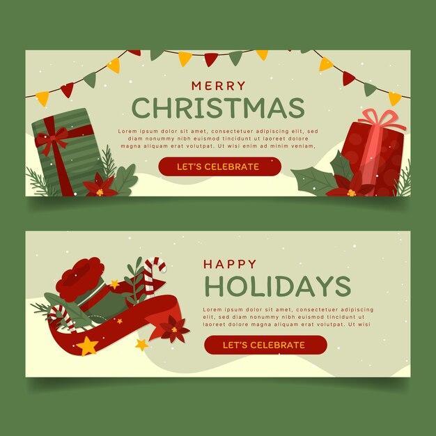 Conjunto de banners de Natal de boas festas desenhados à mão