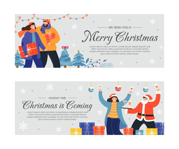 Conjunto de banners de natal horizontais desenhados à mão