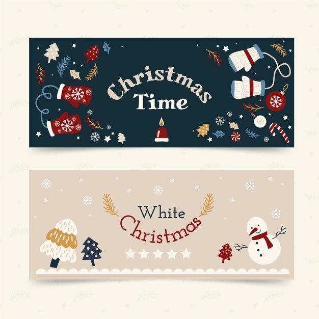Conjunto de banners de natal horizontais desenhados à mão