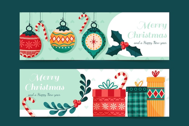 Vetor grátis conjunto de banners de natal horizontais desenhados à mão