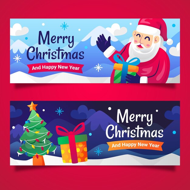 Conjunto de banners de natal horizontais em gradiente