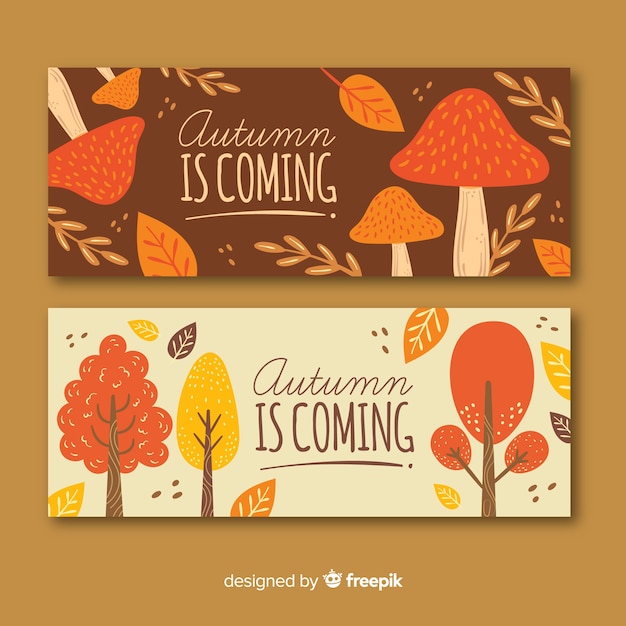 Vetor grátis conjunto de banners de outono com folhas