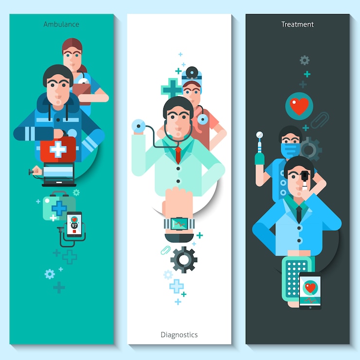 Vetor grátis conjunto de banners de personagens do médico