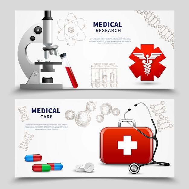 Vetor grátis conjunto de banners de pesquisa médica