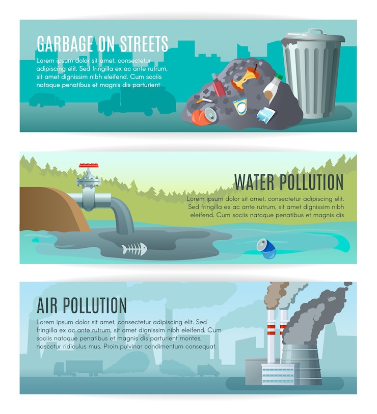 Vetor grátis conjunto de banners de poluição ambiental