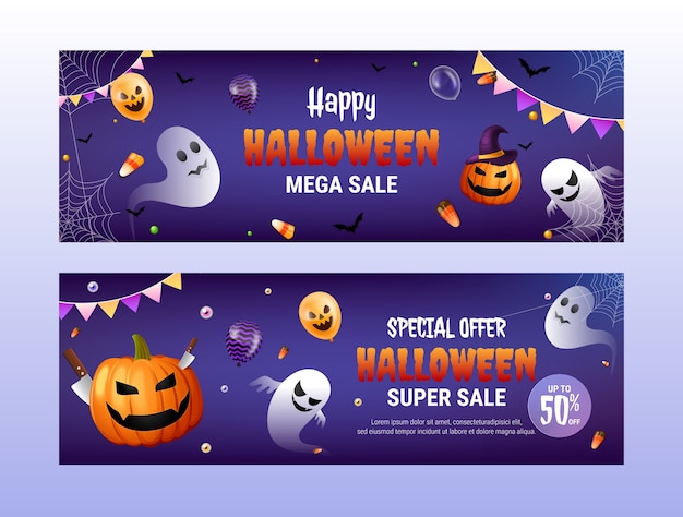 Vetor grátis conjunto de banners de venda de halloween realista