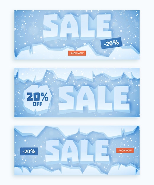 Conjunto de banners de venda de inverno de design plano