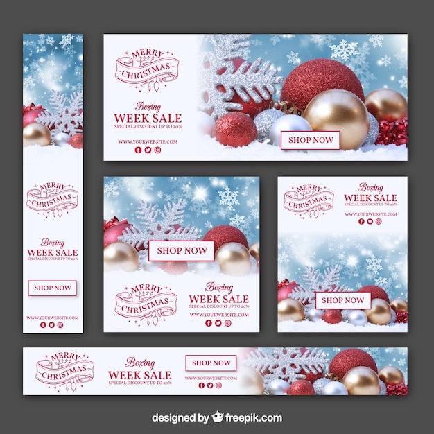 Vetor grátis conjunto de banners de venda de natal