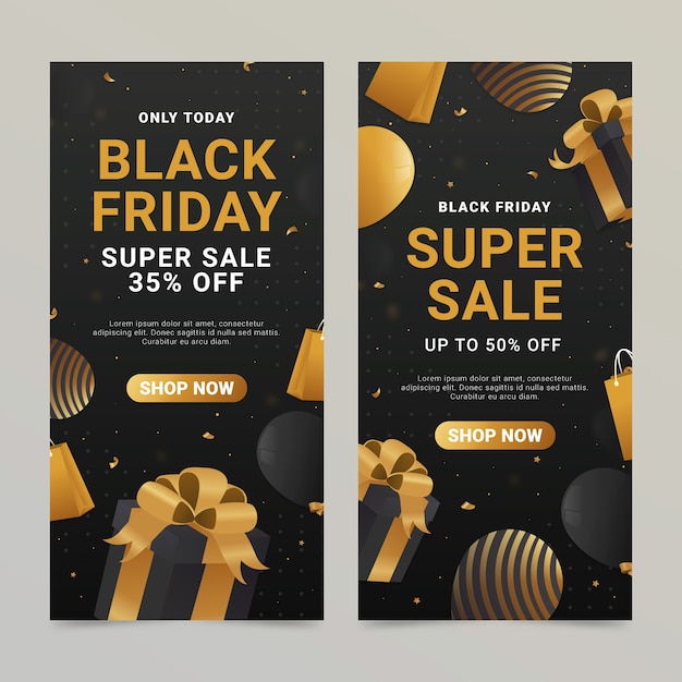 Conjunto de banners de venda de sexta-feira negra gradiente