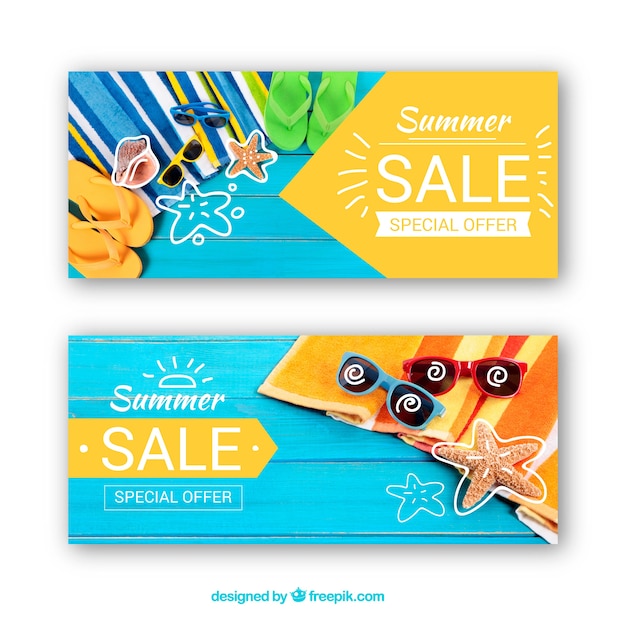 Vetor grátis conjunto de banners de venda de verão com fotografia