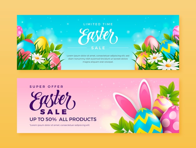 Vetor grátis conjunto de banners de venda horizontal de celebração de páscoa realista