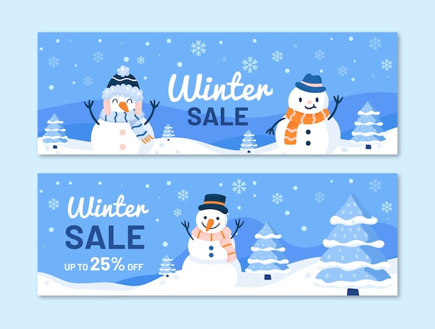 Vetor grátis conjunto de banners de venda horizontal de inverno plano