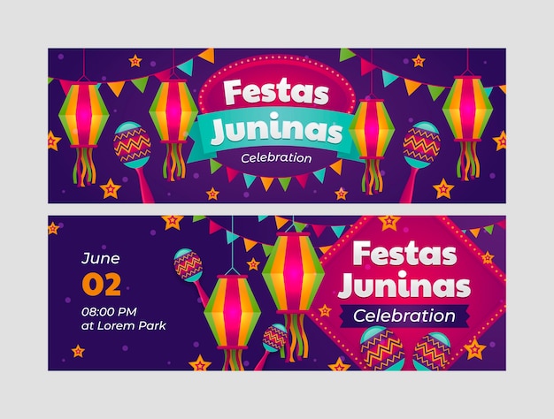 Vetor grátis conjunto de banners degradê festa de são joao