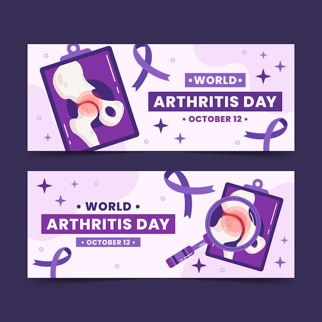 Vetor grátis conjunto de banners do dia da artrite em mundo plano desenhado à mão