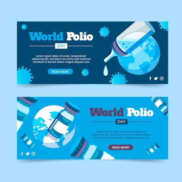 Conjunto de banners do dia da pólio no mundo plano