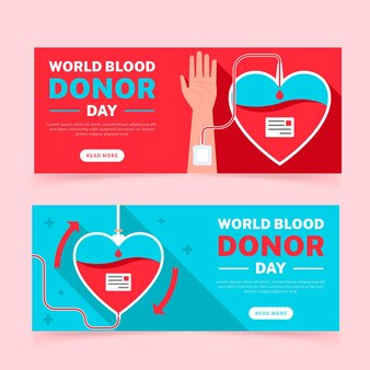 Conjunto de banners do dia do doador de sangue no mundo plano