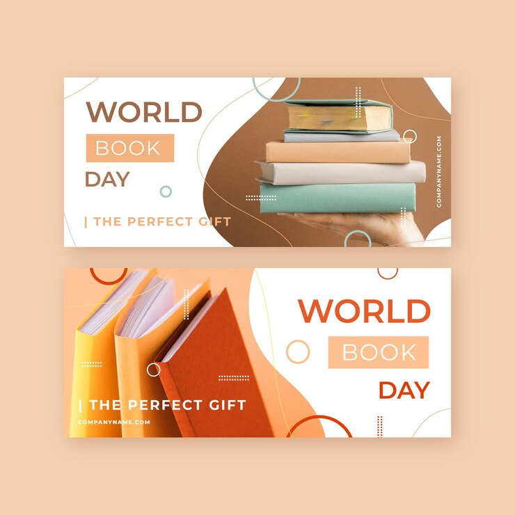 Vetor grátis conjunto de banners do dia do livro no mundo plano