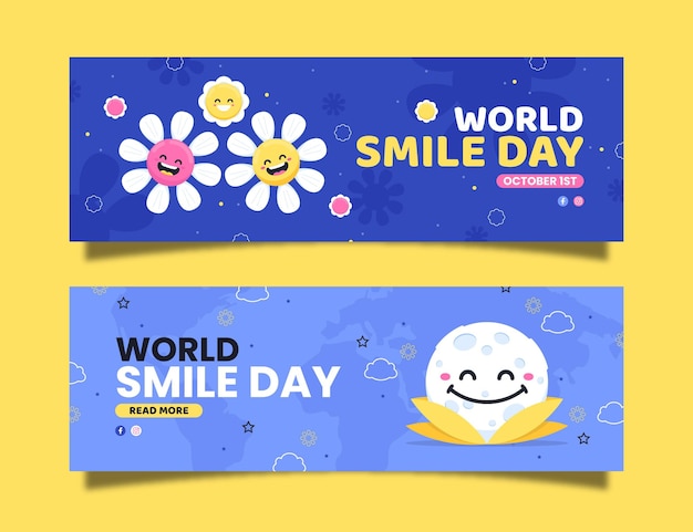 Vetor grátis conjunto de banners do dia do sorriso no mundo plano