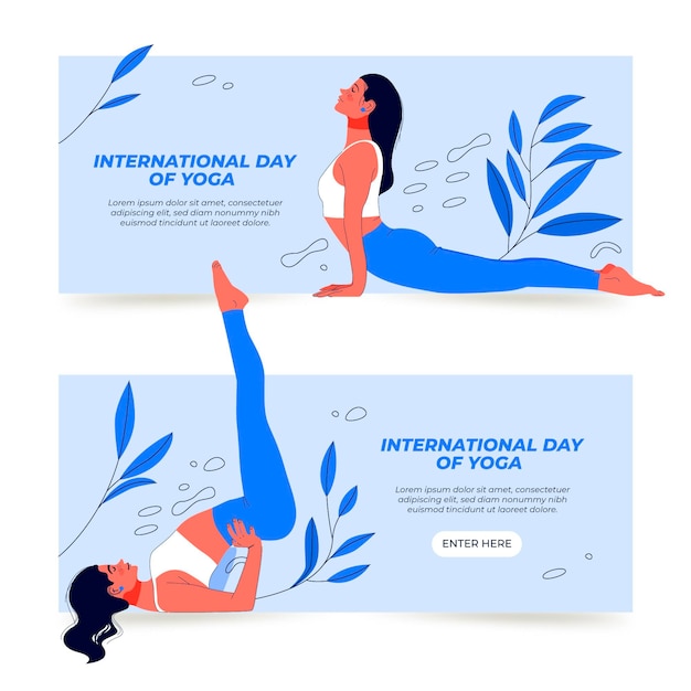Vetor grátis conjunto de banners do dia internacional de ioga desenhado à mão