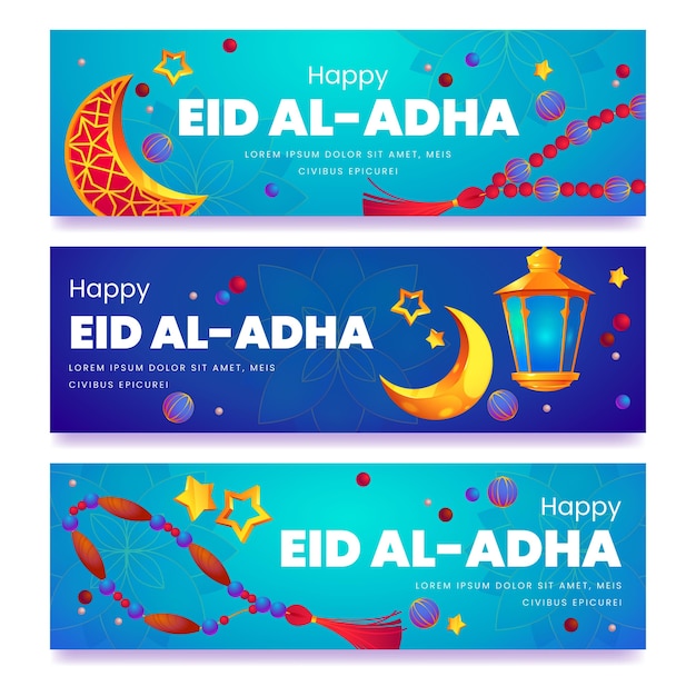 Conjunto de banners eid al-adha de desenhos animados