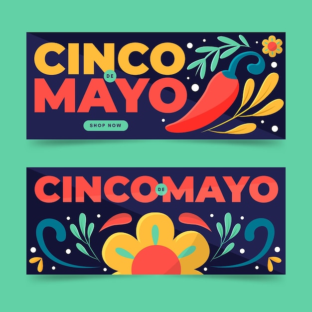 Conjunto de banners flat cinco de mayo