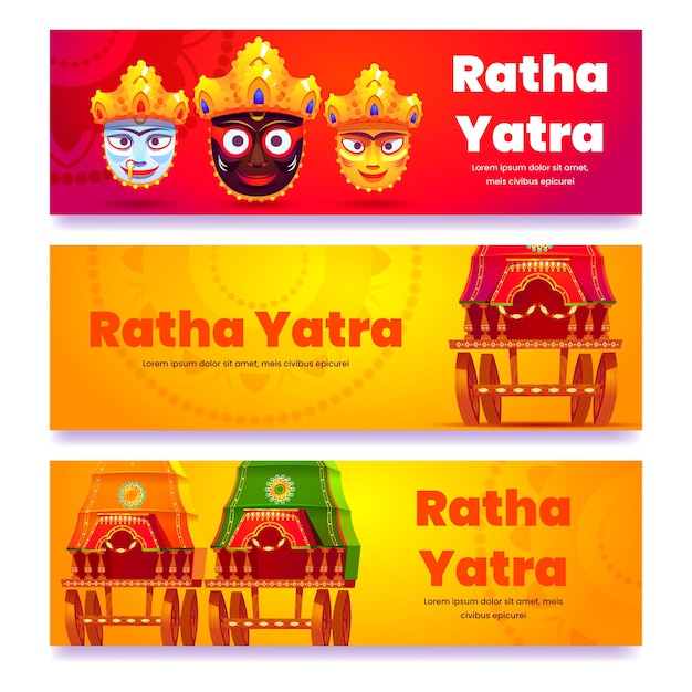 Vetor grátis conjunto de banners flat rath yatra