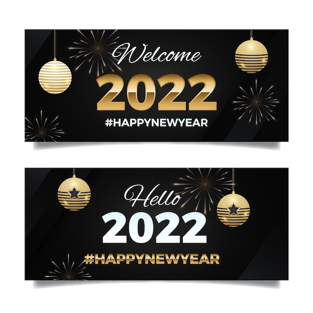 Conjunto de banners gradiente de feliz ano novo de 2022