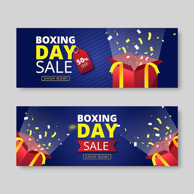 Conjunto de banners gradientes horizontais de boxing day