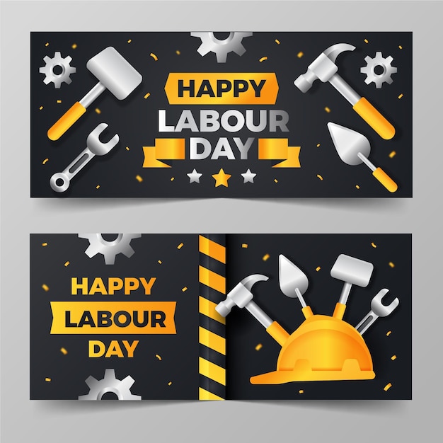 Conjunto de banners gradientes para o dia do trabalho