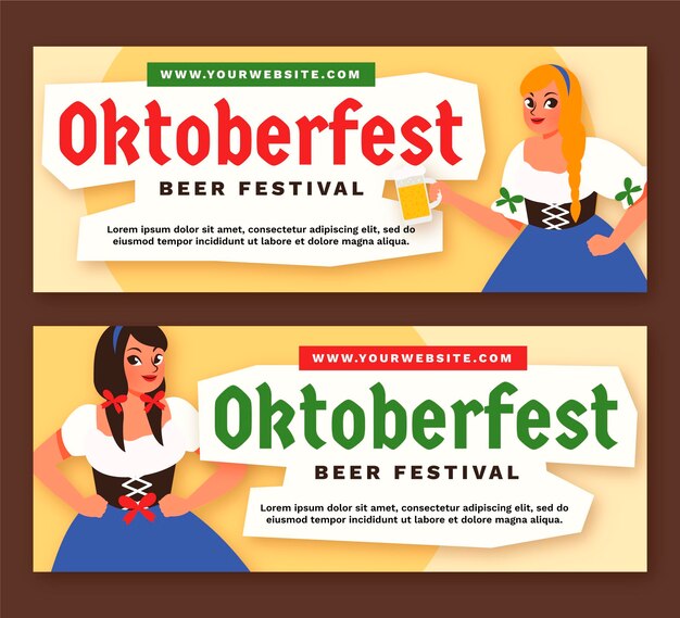 Conjunto de banners horizontais da oktoberfest de desenho animado