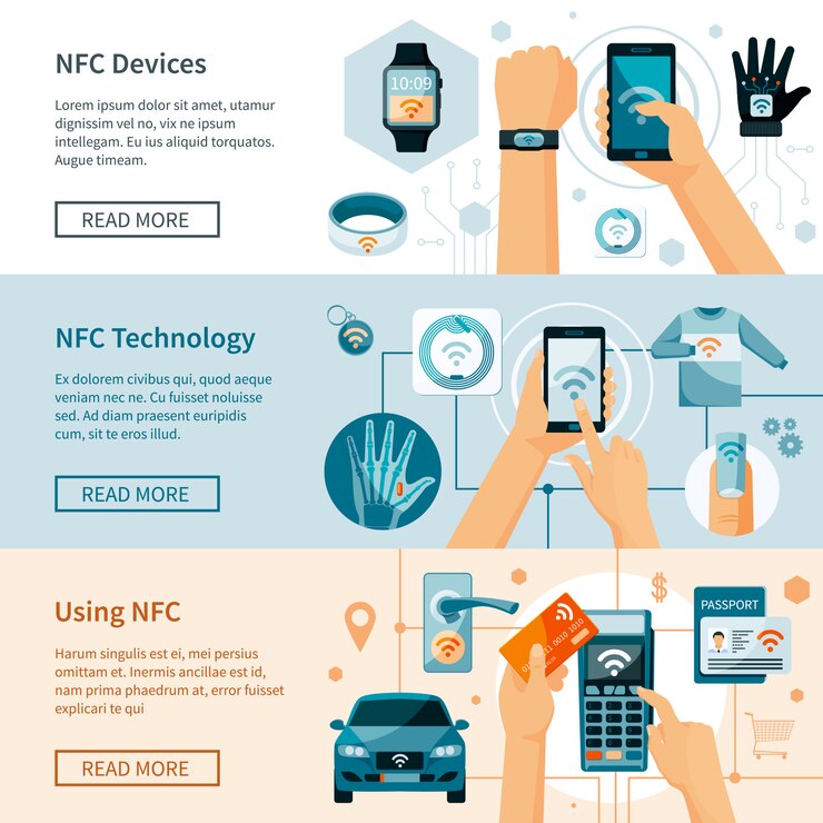Vetor grátis conjunto de banners horizontais da tecnologia nfc