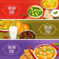 Vetor grátis conjunto de banners horizontais de comida indiana