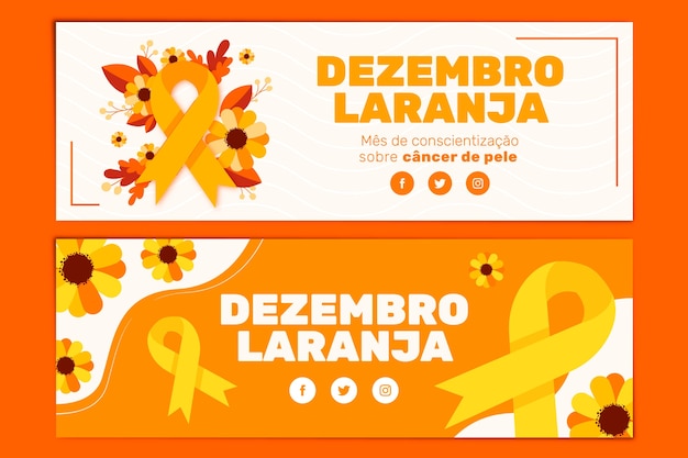 Conjunto de banners horizontais de dezembro laranja desenhados à mão