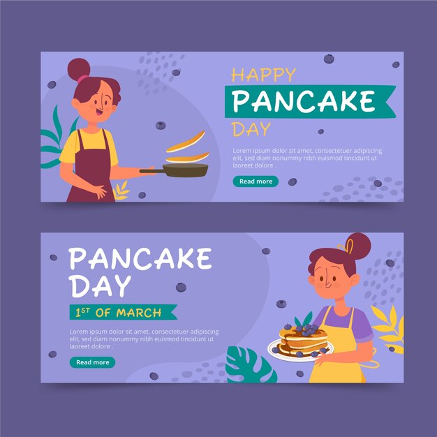 Conjunto de banners horizontais de dia de panqueca plana