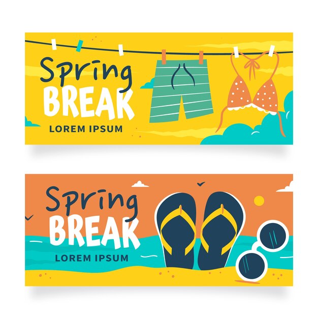 Conjunto de banners horizontais de férias de primavera plana