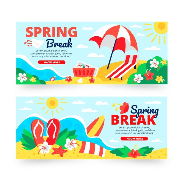 Conjunto de banners horizontais de férias de primavera plana