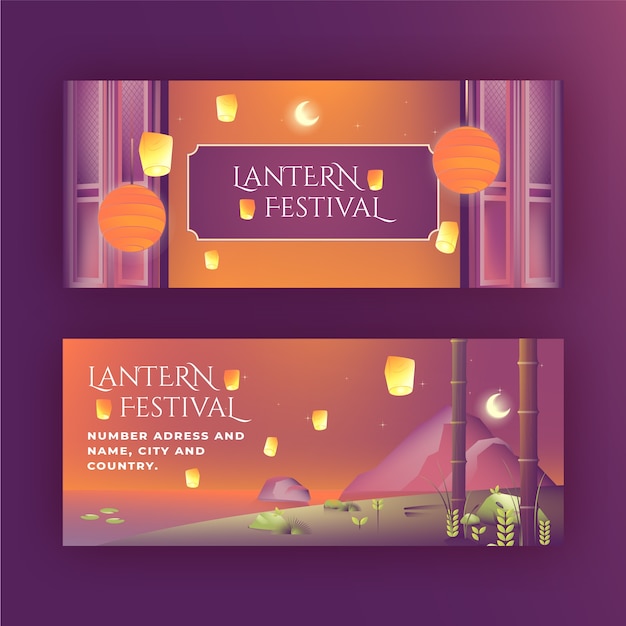 Conjunto de banners horizontais de festival de lanternas gradientes