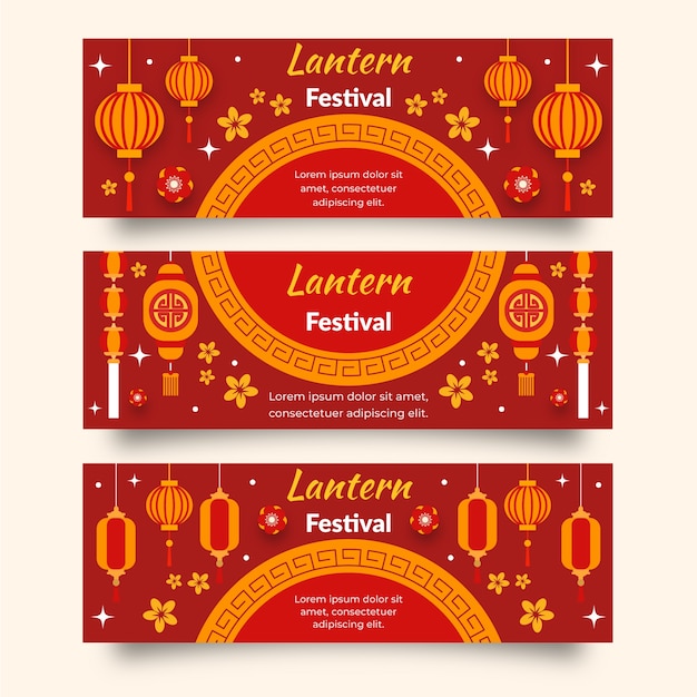 Conjunto de banners horizontais de festival de lanternas planas