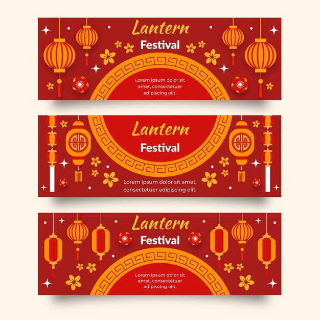 Conjunto de banners horizontais de festival de lanternas planas