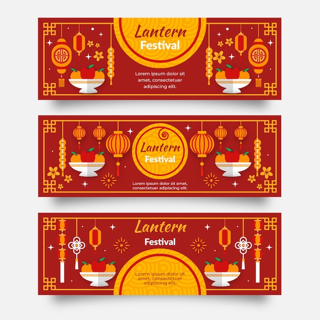Conjunto de banners horizontais de festival de lanternas planas