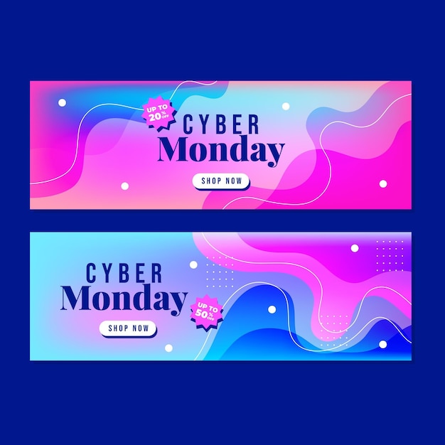 Vetor grátis conjunto de banners horizontais de gradiente cibernético de segunda-feira